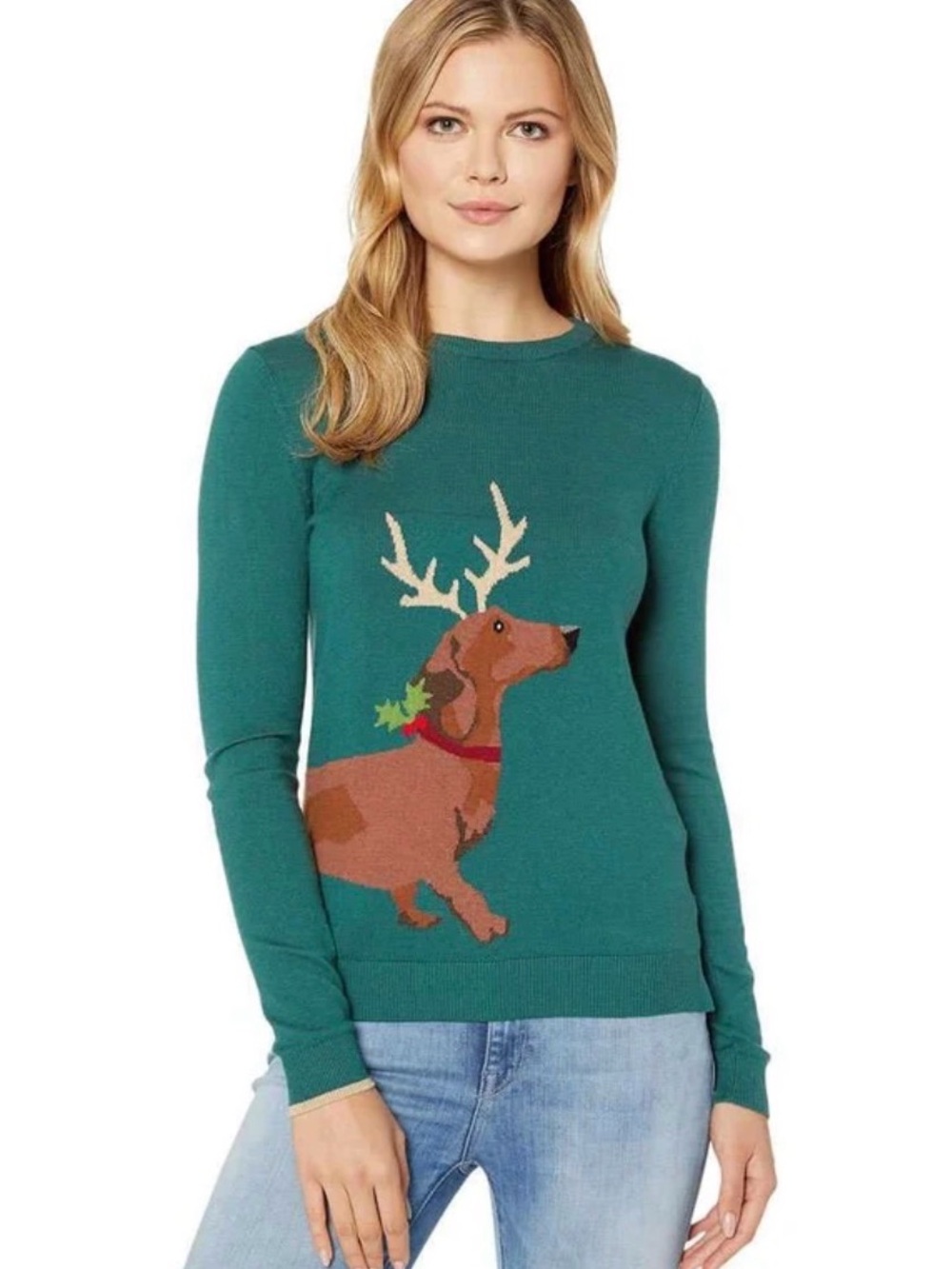 NEW JOULES Festive Sausage Dog Christmas Sweater US 4 Pine NEW WITHOUT TAGS